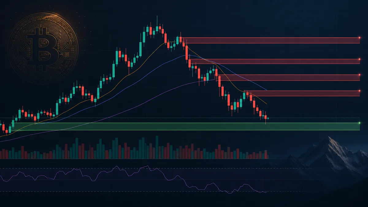 Graphique de Bitcoin proche du support des 64000 dollars