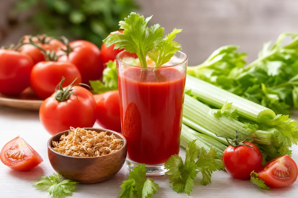 Jus de tomate maison avec céleri frais