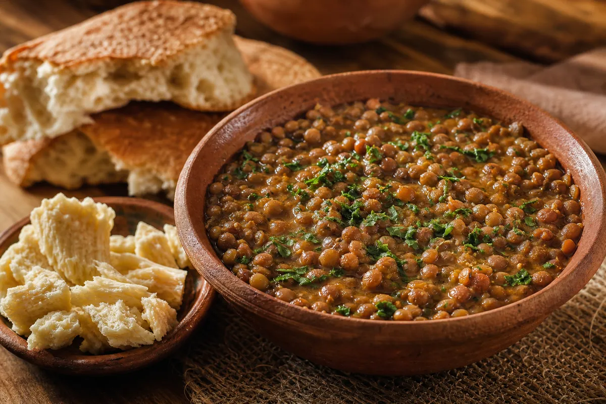 Plat de lentilles marocaines accompagné de K’lila sèche