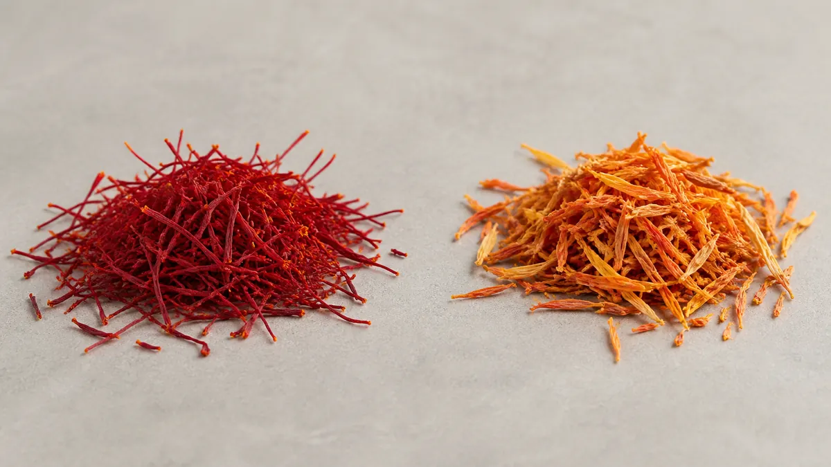 Comparaison entre vrai safran et filaments de substitution