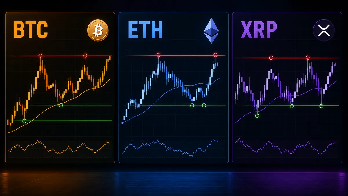 Graphiques de support et résistance pour Bitcoin Ethereum et XRP