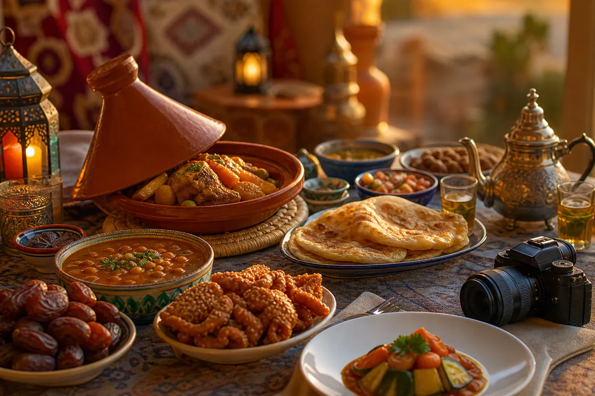 Table de Ramadan avec une recette maison photographiée
