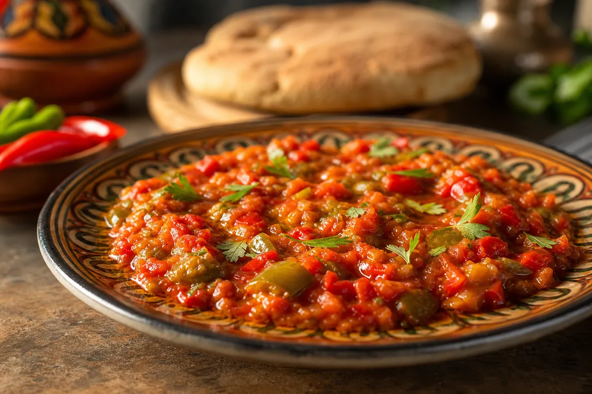 Tektouka marocaine aux tomates et poivrons