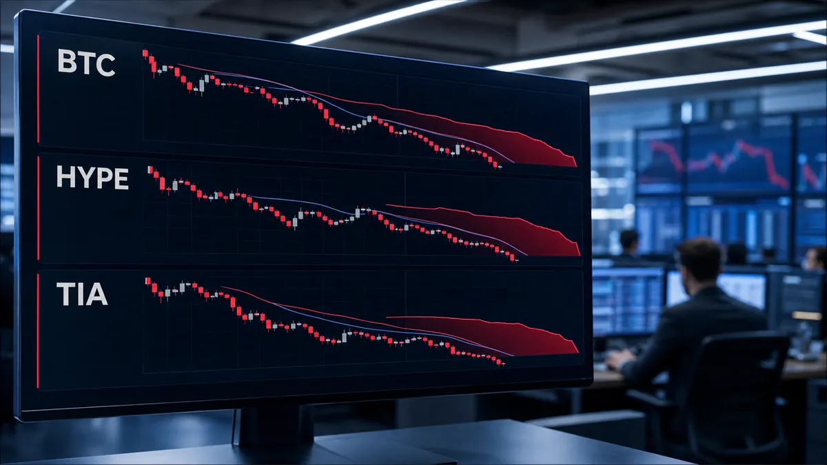 Graphiques de marché crypto en baisse sur un écran de trading