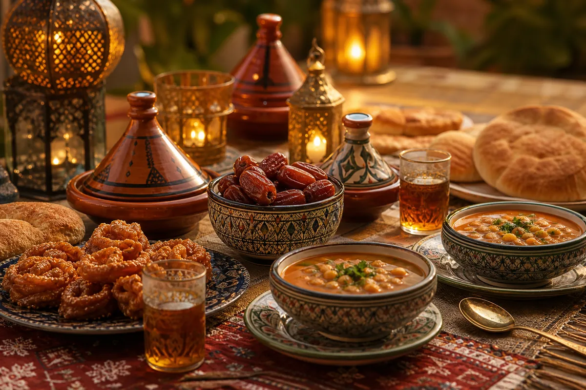 Table de Ramadan marocaine avec plats traditionnels