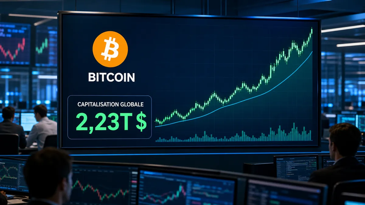 Écran de marché crypto avec graphique haussier