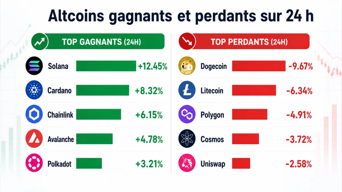 Comparaison des altcoins en hausse et en baisse