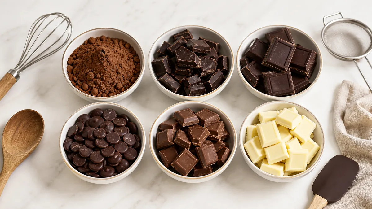 Différents types de chocolat présentés dans des bols