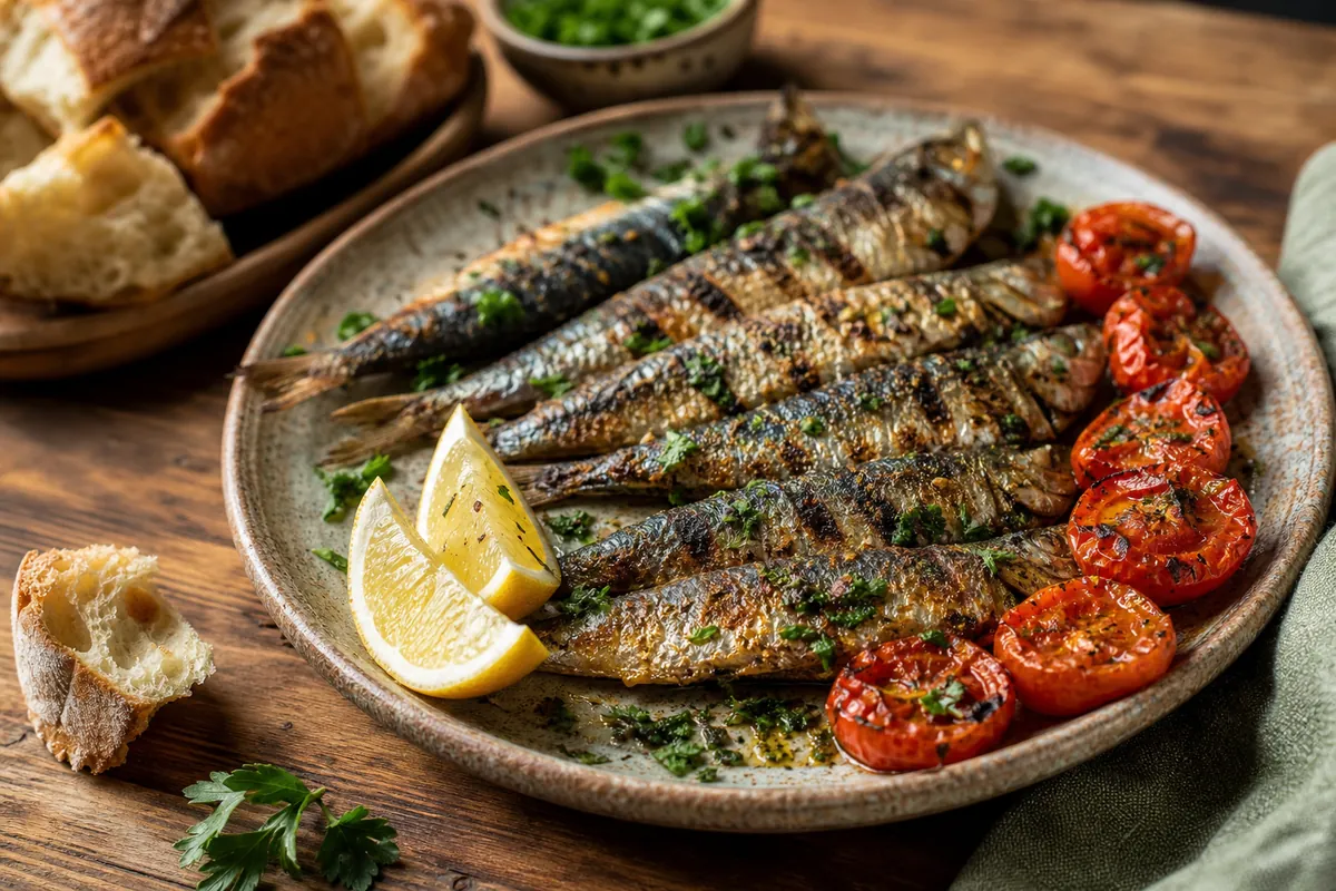 Assiette de sardines grillées au citron et aux herbes