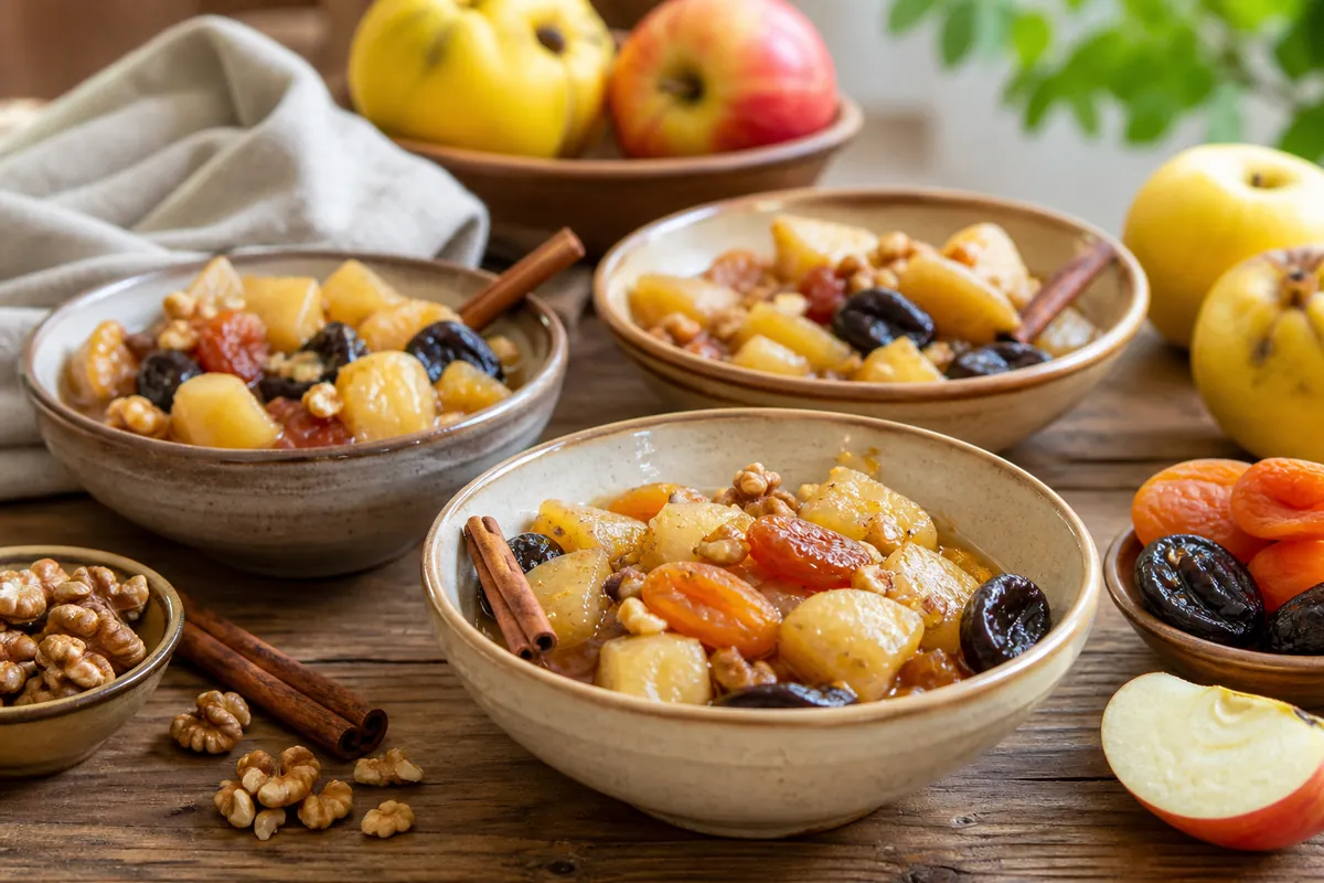 Bols de compotes maison aux fruits frais et secs