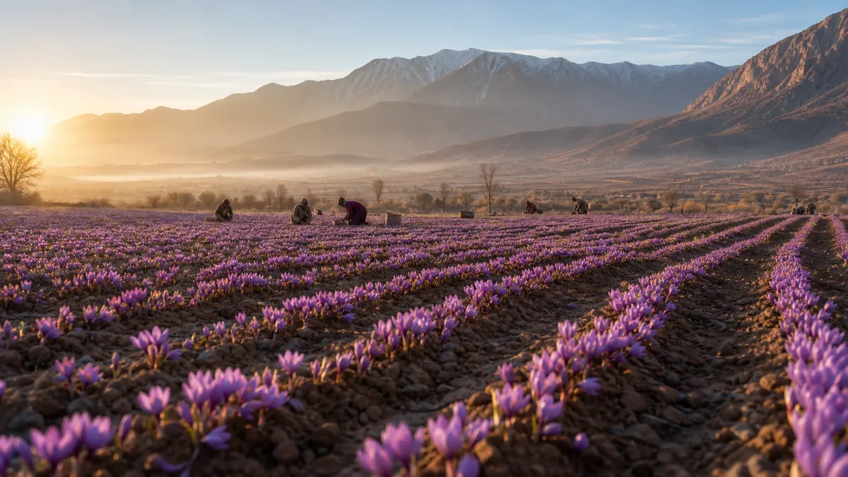 Champs de safran dans les montagnes de l’Atlas